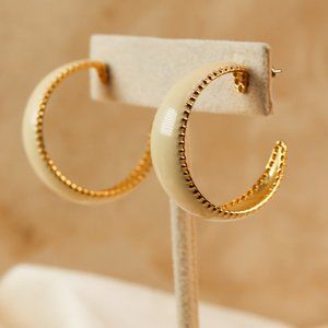 SOLD - Vintage Gold White Chunky Hoop Earrings